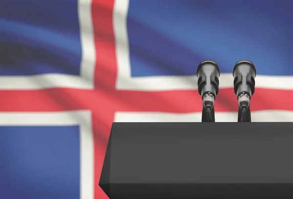 Pulpit and two microphones with a national flag on background - Iceland — Stock Photo, Image