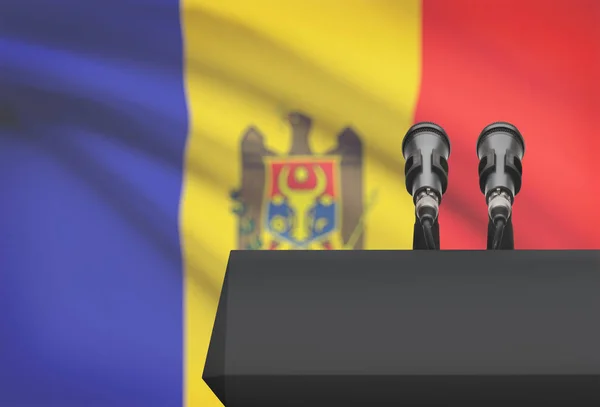 Pulpit and two microphones with a national flag on background - Moldova — Stock Photo, Image