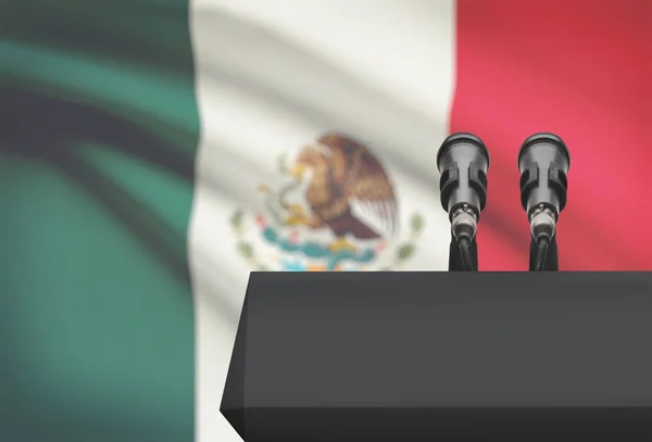 Pulpit and two microphones with a national flag on background - Mexico — Stock Photo, Image