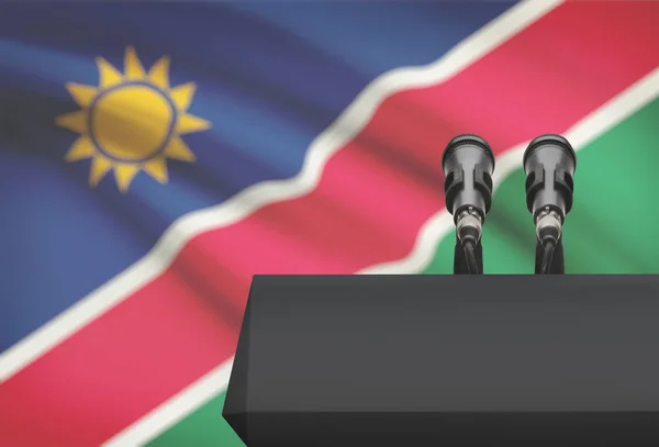 Pulpit and two microphones with a national flag on background - Namibia — Stock Photo, Image