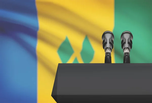 Balcon avant et deux microphones avec un drapeau national sur fond - Saint-Vincent-et-les Grenadines — Photo