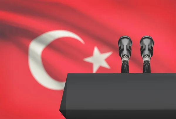 Pulpit and two microphones with a national flag on background - Turkey — Stock Photo, Image