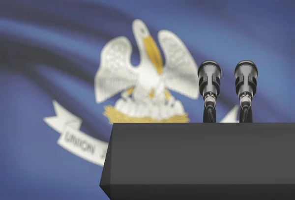 Predikstolen och två mikrofoner med Usa statsflagga på bakgrunden - Louisiana — Stockfoto