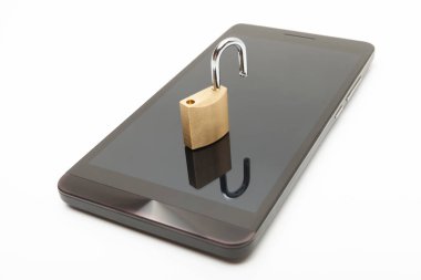 Kilitli olmayan konumda kilit smartphone. Cep telefonu güvenlik ve veri koruma kavramı