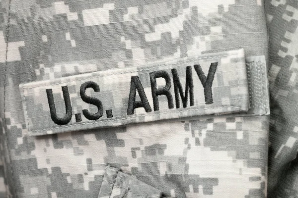 Close up studio shot of U.S. ARMY chest patch on solders uniform — Stok Foto