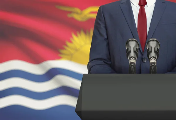 Businessman or politician making speech from behind a pulpit with national flag on background - Kiribati — Fotografia de Stock