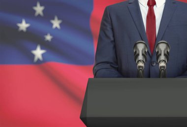 İşadamı veya arka plan üzerinde - Samoa bir minber ile ulusal bayrak arkasından konuşma yapma politikacı