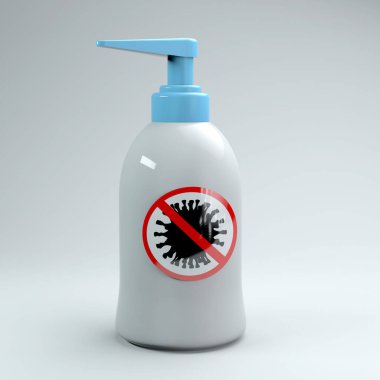 Bir şişe antiseptik. 3d illüstrasyon.