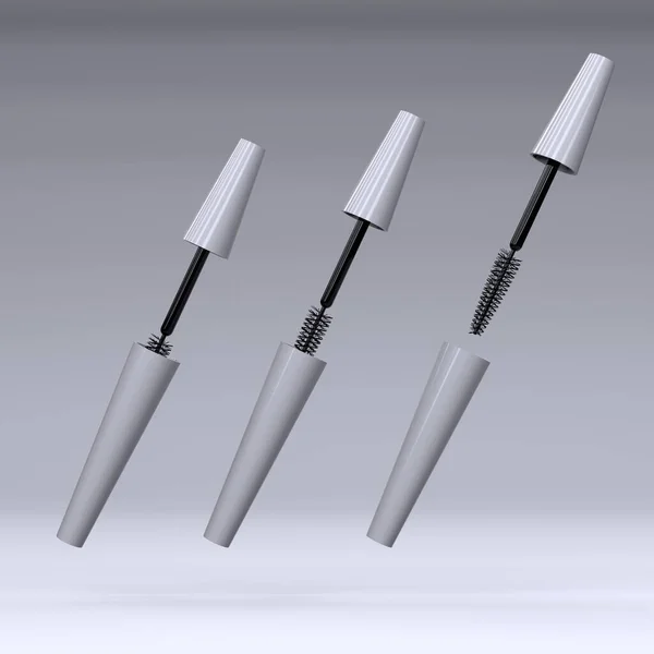 Arka planda kirpik ve kaş fırçası var. 3d illüstrasyon.