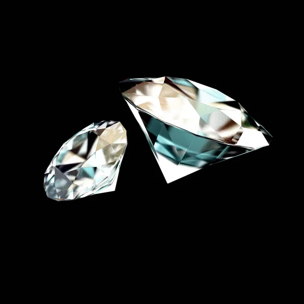 黑色背景上不同位置的钻石 3D说明 — 图库照片