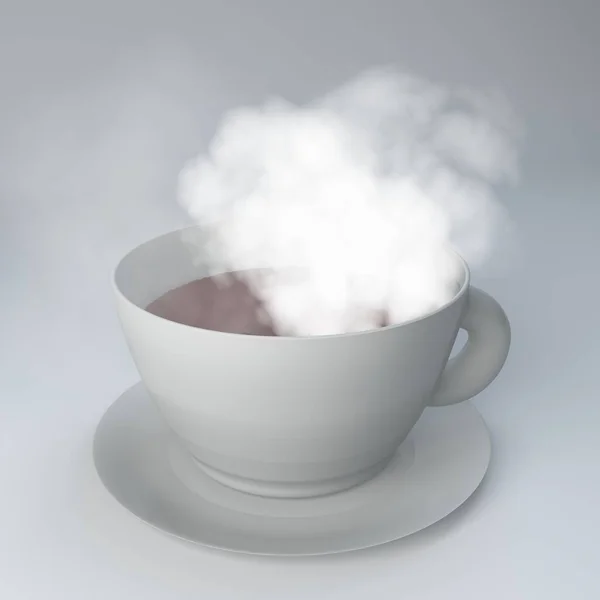 Buharlı beyaz bir fincan çay. 3d illüstrasyon.