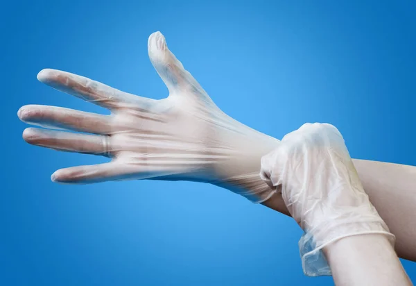 Female Hands Antiseptic Gloves — Stock Photo, Image