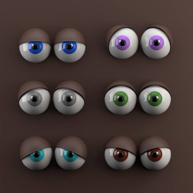 Farklı duyguları olan çizgi film gözleri. 3d illüstrasyon