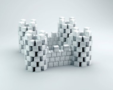 Mermer küplerden yapılmış bir kale. 3d illüstrasyon.