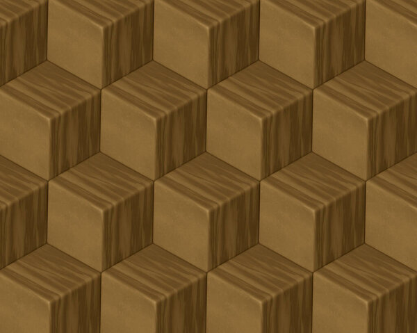 Marble, golden, wooden cubes, pattern. 3d illustration