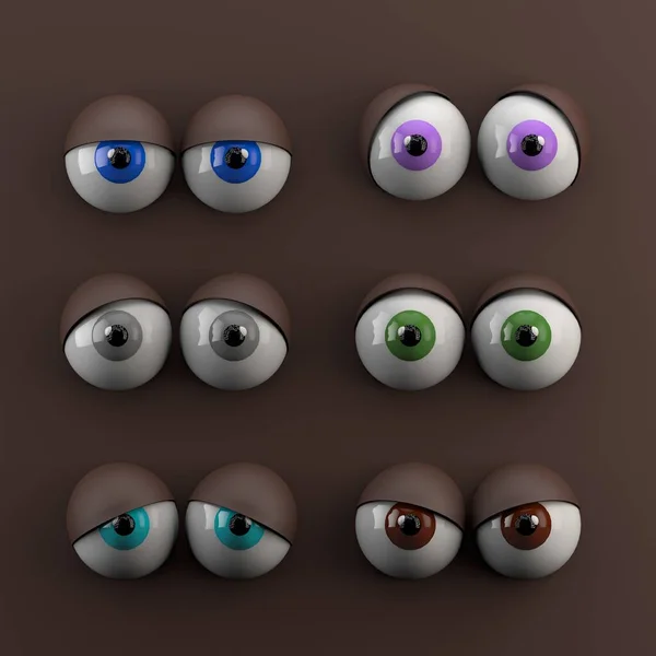 Cartoon eyes with different emotions. 3d illustration