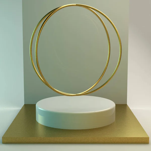 幾何学的なシンプルな形状のシーン 黄金の表彰台ソフトライト 3Dイラスト — ストック写真