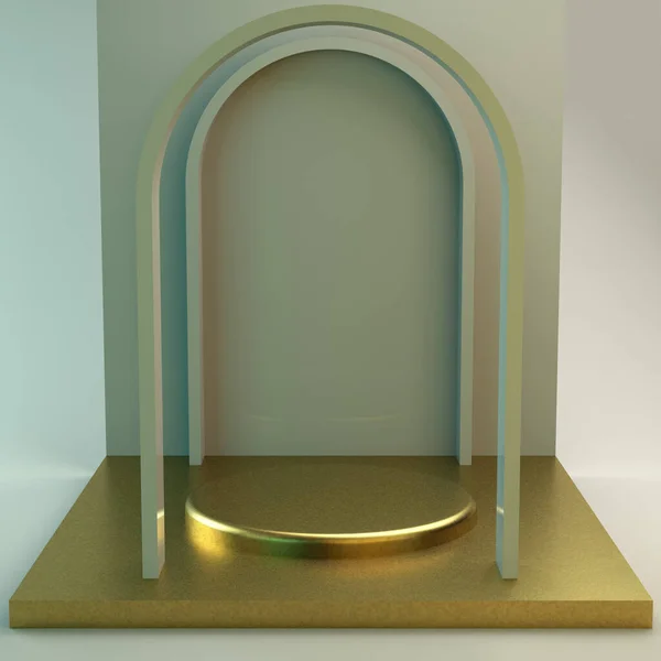 幾何学的なシンプルな形状のシーン 黄金の表彰台ソフトライト 3Dイラスト — ストック写真