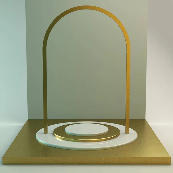Cena Com Formas Geométricas Simples Pódio Dourado Luz Suave Ilustração — Fotografia de Stock