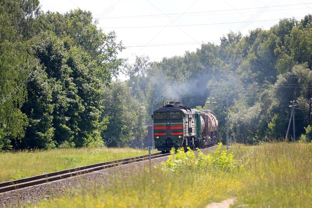 diesel locomotive with freight train