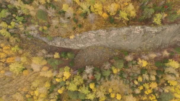 Rocas de granito en el bosque de otoño, vista superior . — Vídeo de stock