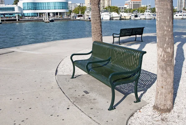 Green metal benches in Sarasota
