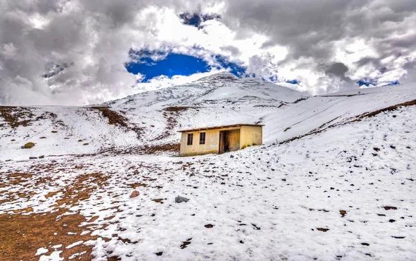 Small safe house on the slopes of the Cotopaxi volcano, in the Cotopaxi National Park, Ecuadorian Andes.