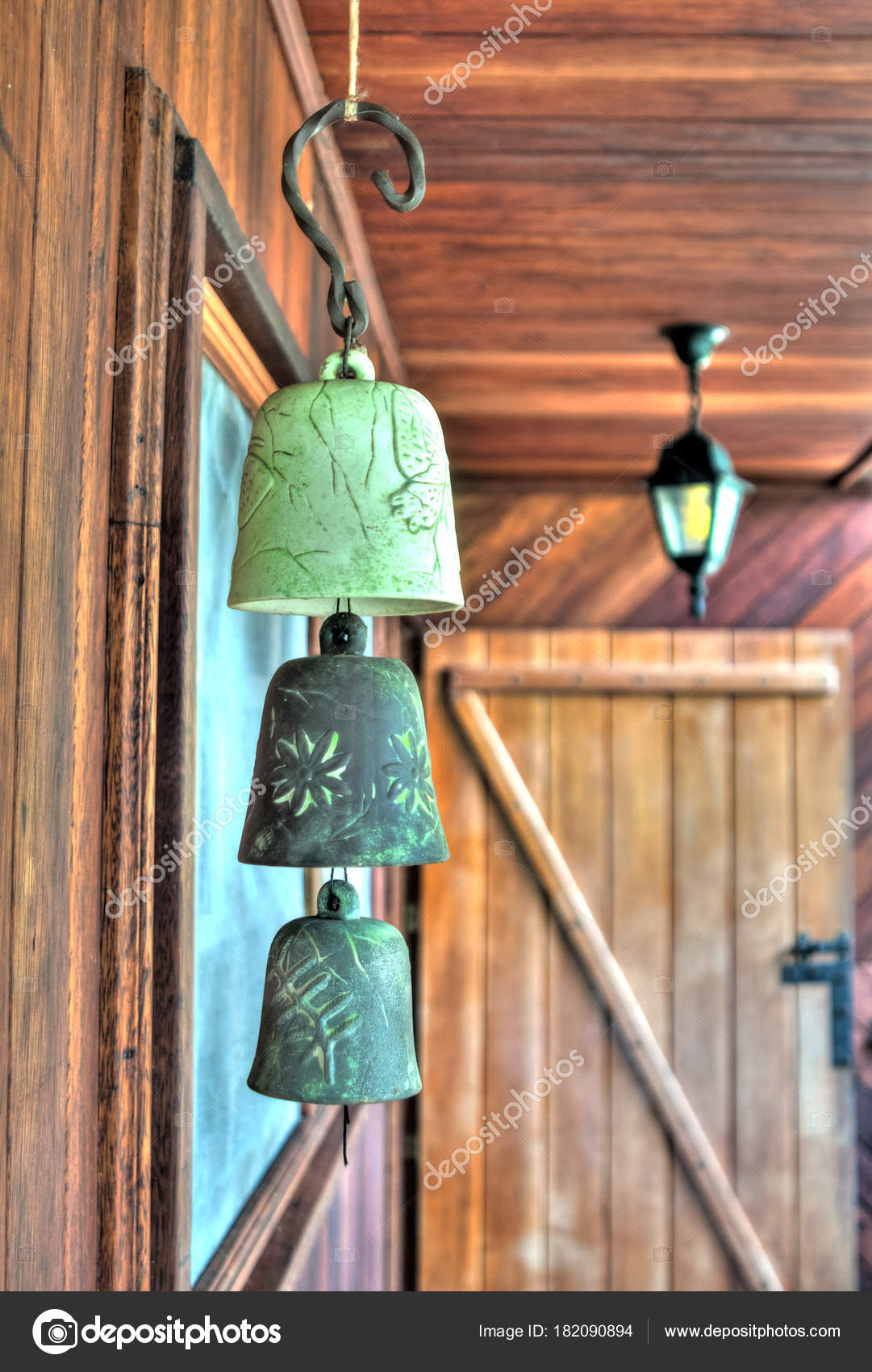 Bell Ornaments Hanging Ceiling Old Jungle House Ecuador Stock