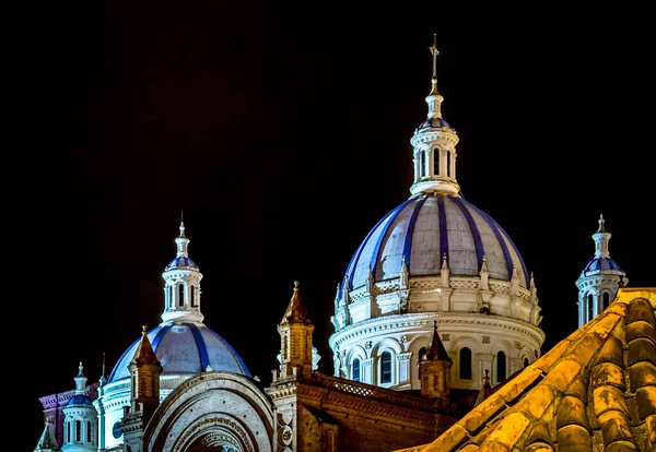 Cathédrale Inmaculada Concepcin Nuit Centre Ville Cuenca Site Patrimoine Mondial — Photo