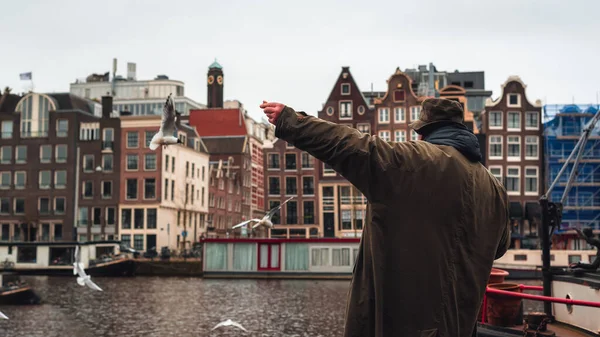 Kanał Manche Amsterdamie Holandia Domy Amstel Punkt Orientacyjny Starego Europejskiego — Zdjęcie stockowe