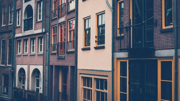 Facades of typical Amsterdam houses, the Netherlands