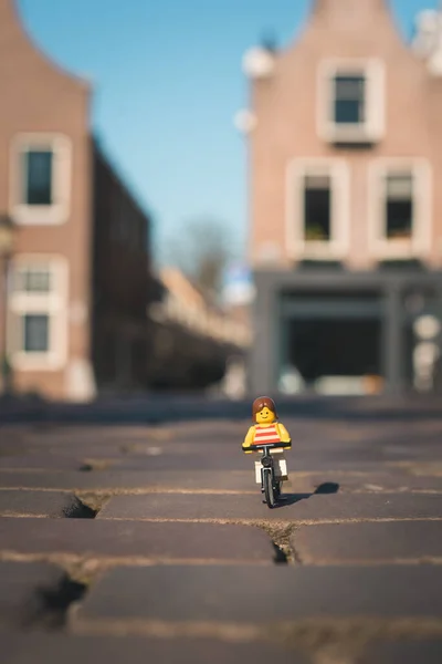 April 2020 Lego Girl Her Bike Utrecht Netherlands — Stock Photo, Image