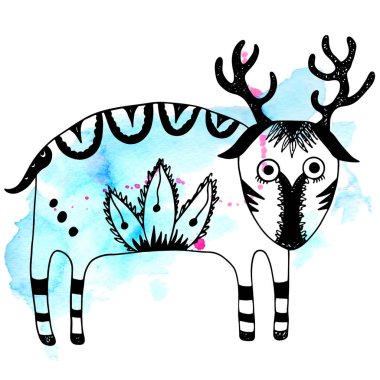 Soyut sevimli geyik sihirli orman suluboya lekeleri ve spa