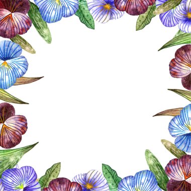 Suluboya kır çiçekleri. Çeşitli renkli çiçeklerin kare yaz çerçevesi 