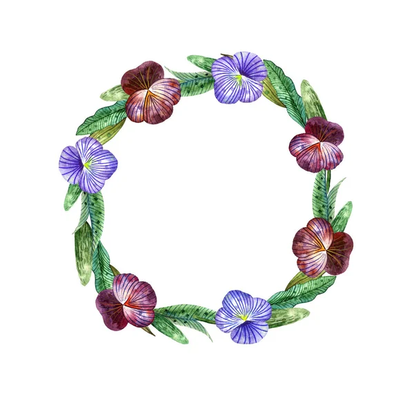 Aquarell Wildblumen. runder Kranz aus bunten Blumen — Stockfoto
