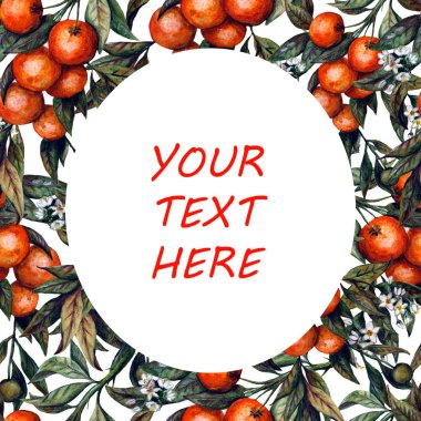 Portakallı suluboya kusursuz desen - yuvarlak çerçeve