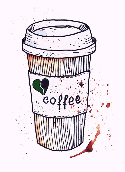 Watercolor paper cup of coffee good morning  vector — Stock Photo, Image