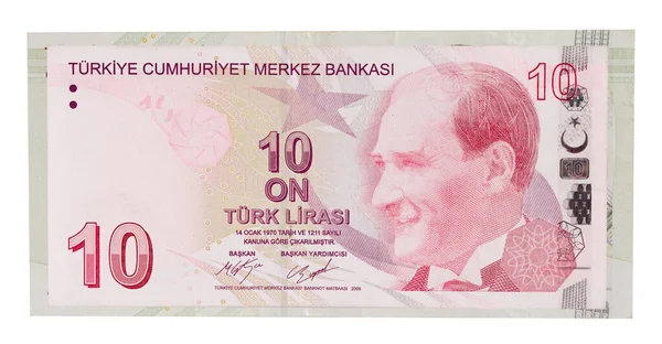 10 Turkish Lira front side, other coins in background — Stock Photo, Image