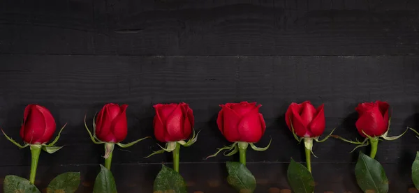 Six roses on black table