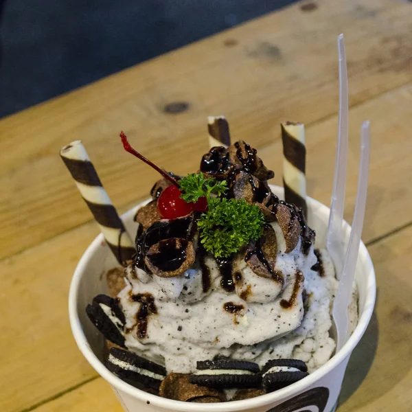 Chocolate shaved ice with whipping cream (Japan dessert style)