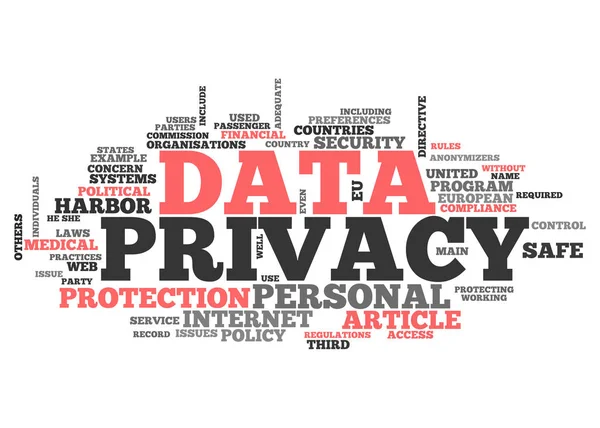 Słowa danych ochrony prywatności w chmurze — Zdjęcie stockowe