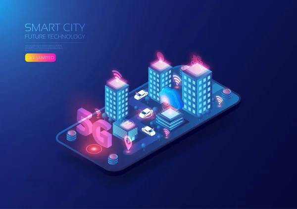 Tecnologia Con Smart City Tecnologie Future Una Vita Intelligente — Vettoriale Stock