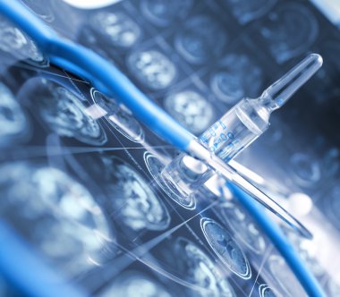 MRI taramasında stetoskop ile tıp ampül