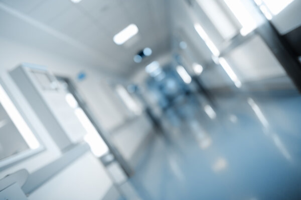 Long hall of medical building, unfocused background