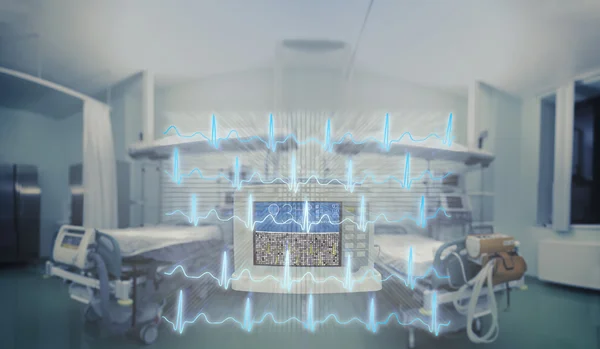 ECG lijnen projectie op de Emergency ward, medische concept van urgentie — Stockfoto