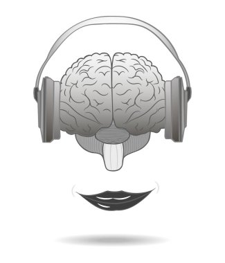 Müzik konsepti zevk. İnsan beyni dinlerken bir gülümseme ile 