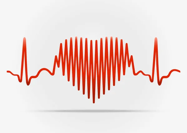 Coeur rouge avec la transition vers l'ECG avec ombre. Illusion vectorielle — Image vectorielle