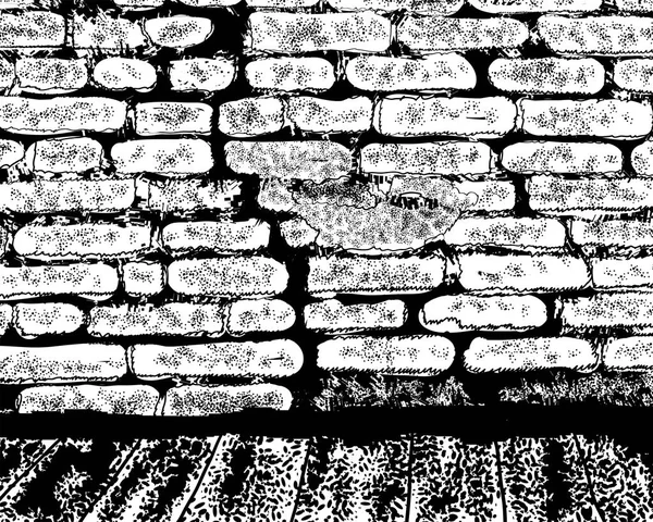 Old brick wall. Hand drawn, sketch — Stock Vector