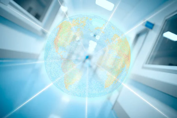 病院の背景に地球のデジタル投影 — ストック写真