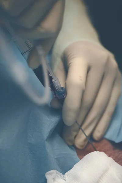 Doutor tira uma amostra de sangue do paciente — Fotografia de Stock